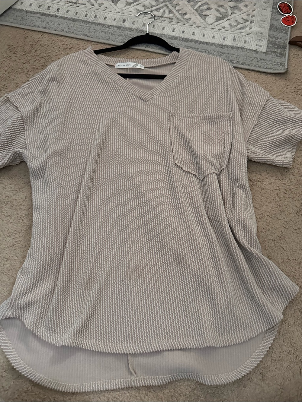 Altar'd State Taupe V-Neck Short Sleeve Pocket Top
